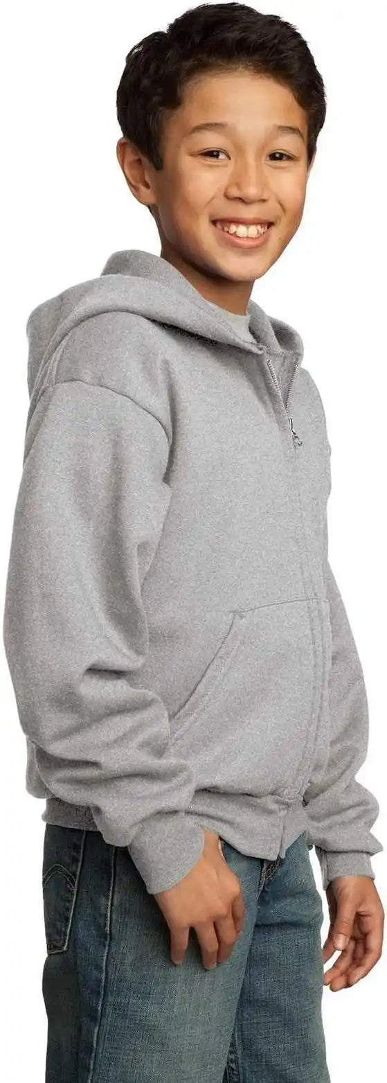 Port &amp; Company Pc90yzh Youth Core Fleece Full Zip Hooded Sweatshirt Ash