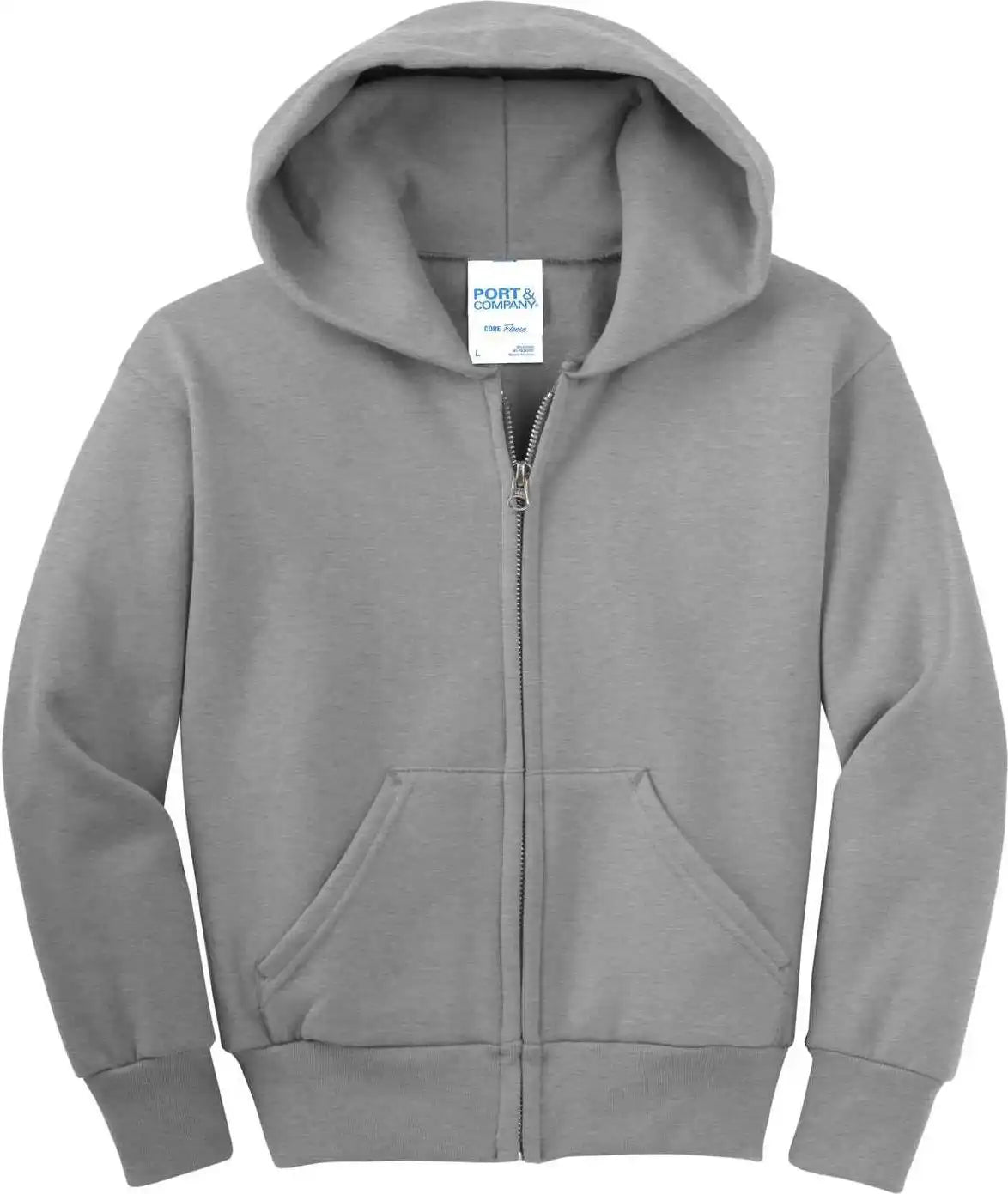 Port &amp; Company Pc90yzh Youth Core Fleece Full-zip Hooded Sweatshirt - Athletic Heather