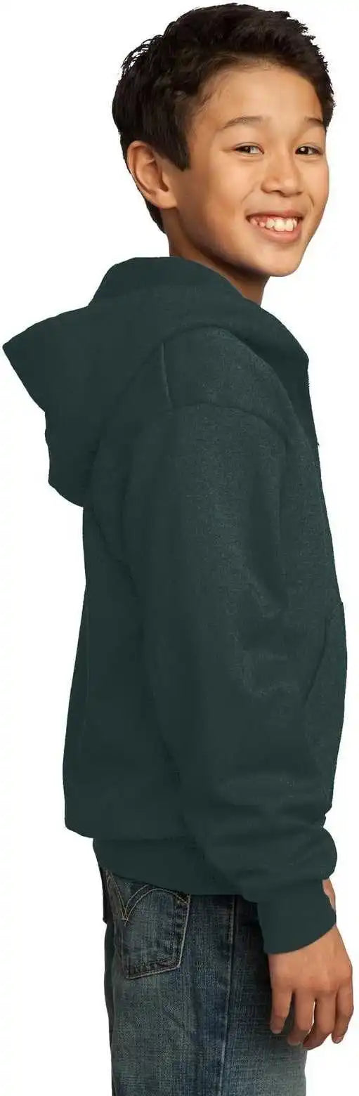 Port &amp; Company Pc90yzh Youth Core Fleece Full Zip Hooded Sweatshirt Dark Green