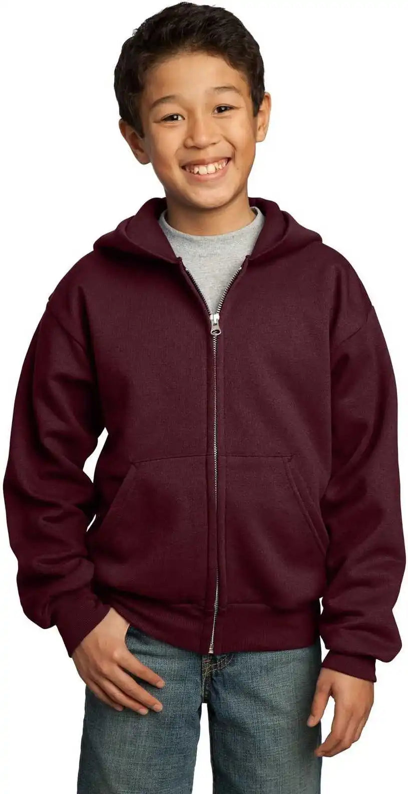 Port & Company Pc90yzh Youth Core Fleece Full Zip Hooded Sweatshirt Maroon