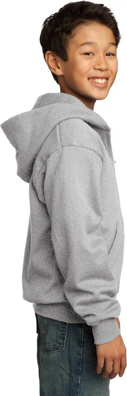 Port &amp; Company Pc90yzh Youth Core Fleece Full Zip Hooded Sweatshirt Ash