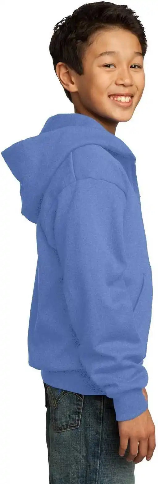 Port &amp; Company Pc90yzh Youth Core Fleece Full Zip Hooded Sweatshirt Carolina Blue