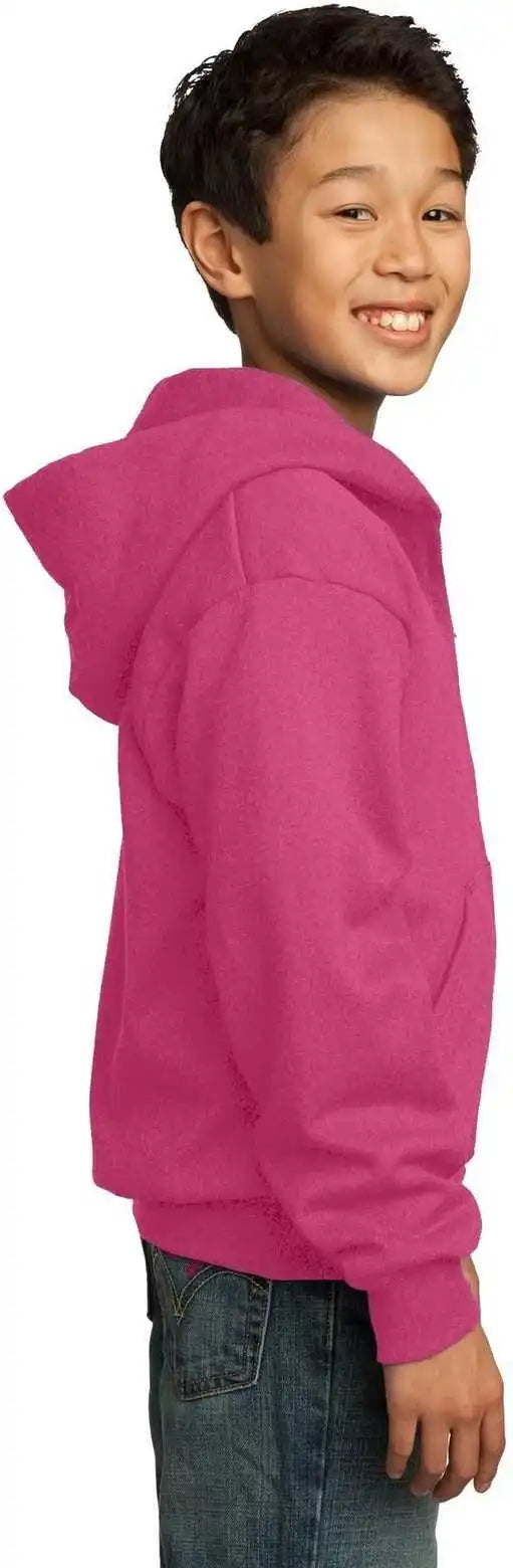 Port &amp; Company Pc90yzh Youth Core Fleece Full Zip Hooded Sweatshirt Sangria