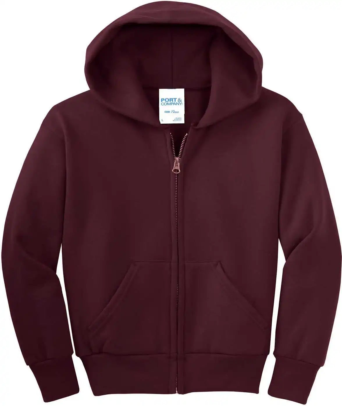 Port &amp; Company Pc90yzh Youth Core Fleece Full Zip Hooded Sweatshirt Maroon