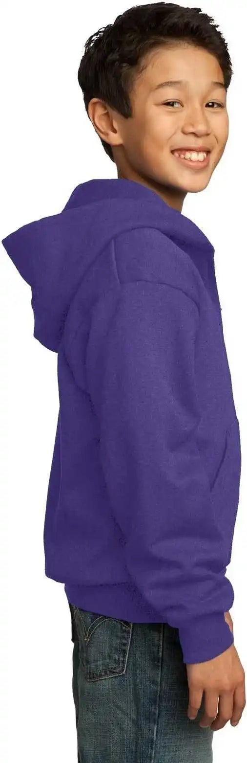 Port &amp; Company Pc90yzh Youth Core Fleece Full Zip Hooded Sweatshirt Purple