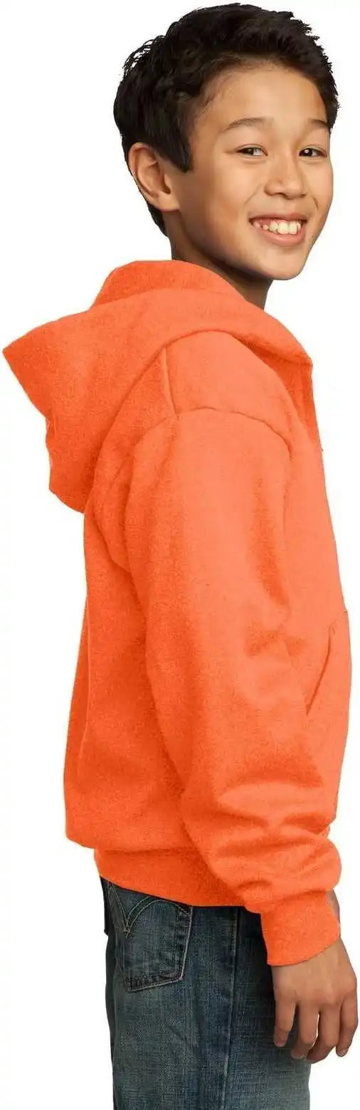 Port &amp; Company Pc90yzh Youth Core Fleece Full Zip Hooded Sweatshirt Neon Orange