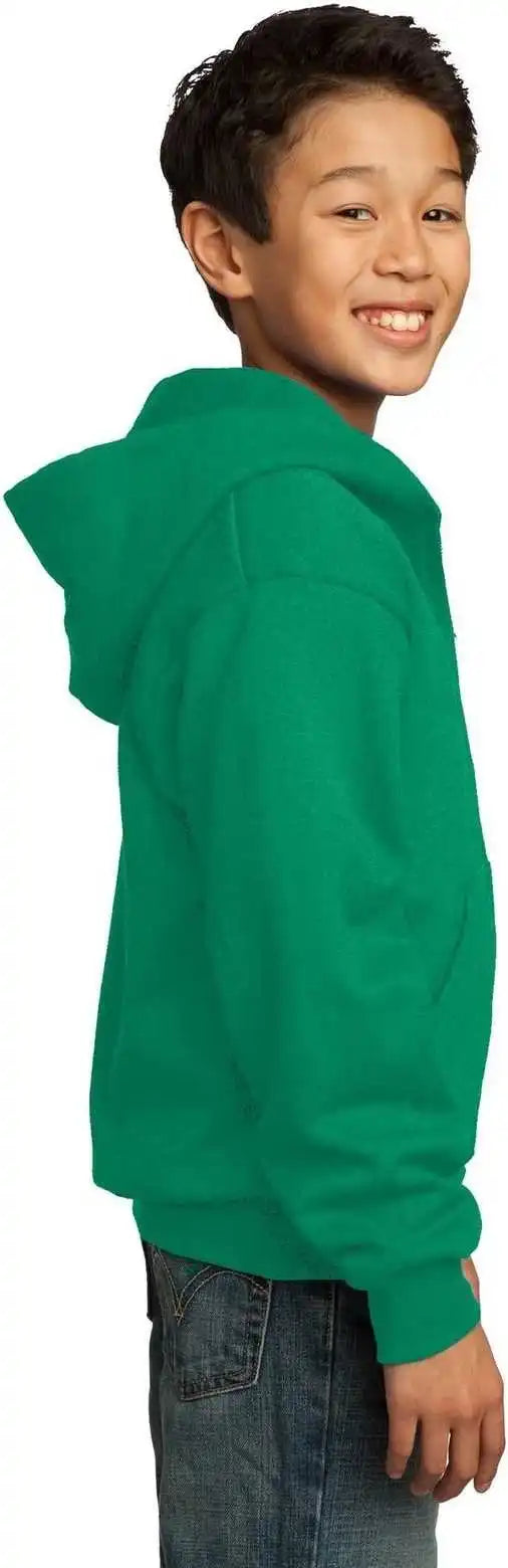 Port &amp; Company Pc90yzh Youth Core Fleece Full Zip Hooded Sweatshirt Kelly