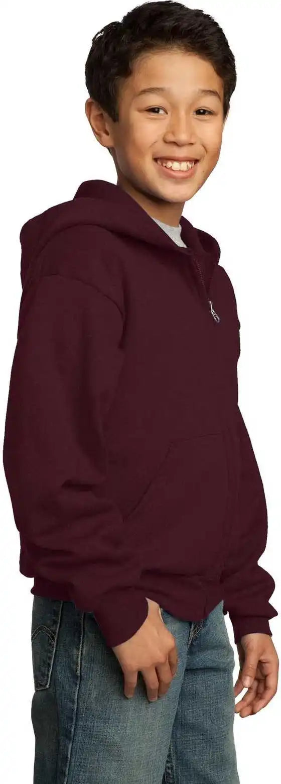 Port &amp; Company Pc90yzh Youth Core Fleece Full Zip Hooded Sweatshirt Maroon