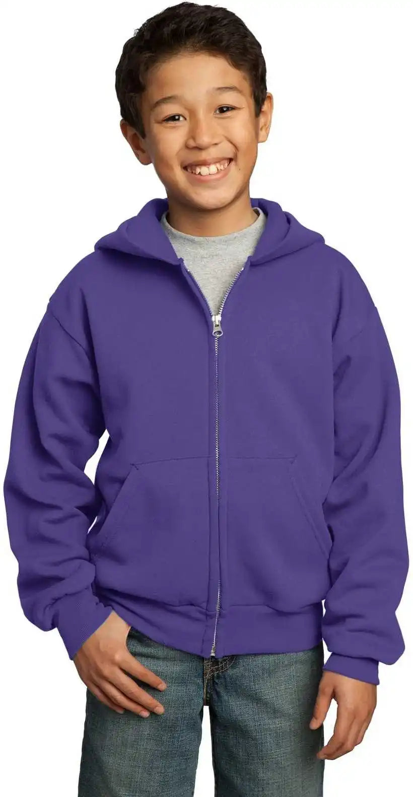 Port & Company Pc90yzh Youth Core Fleece Full Zip Hooded Sweatshirt Purple