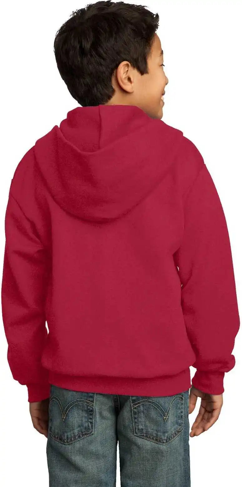 Port &amp; Company Pc90yzh Youth Core Fleece Full Zip Hooded Sweatshirt Red