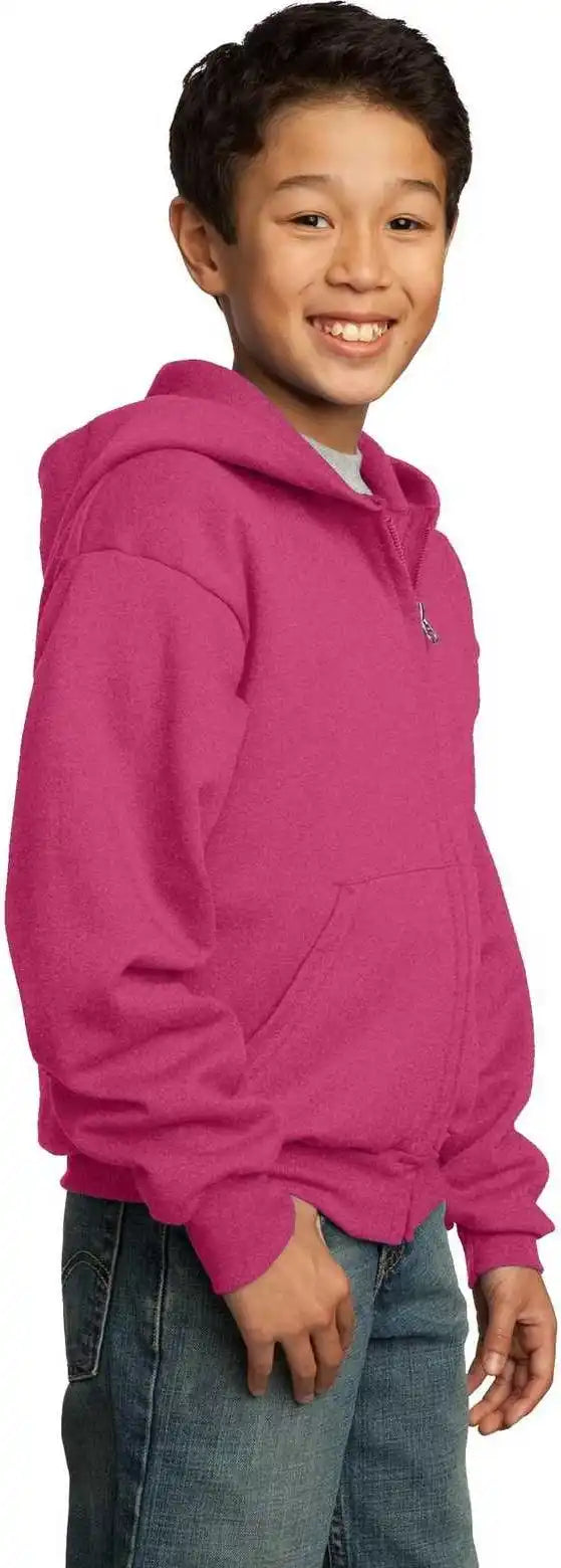 Port &amp; Company Pc90yzh Youth Core Fleece Full Zip Hooded Sweatshirt Sangria