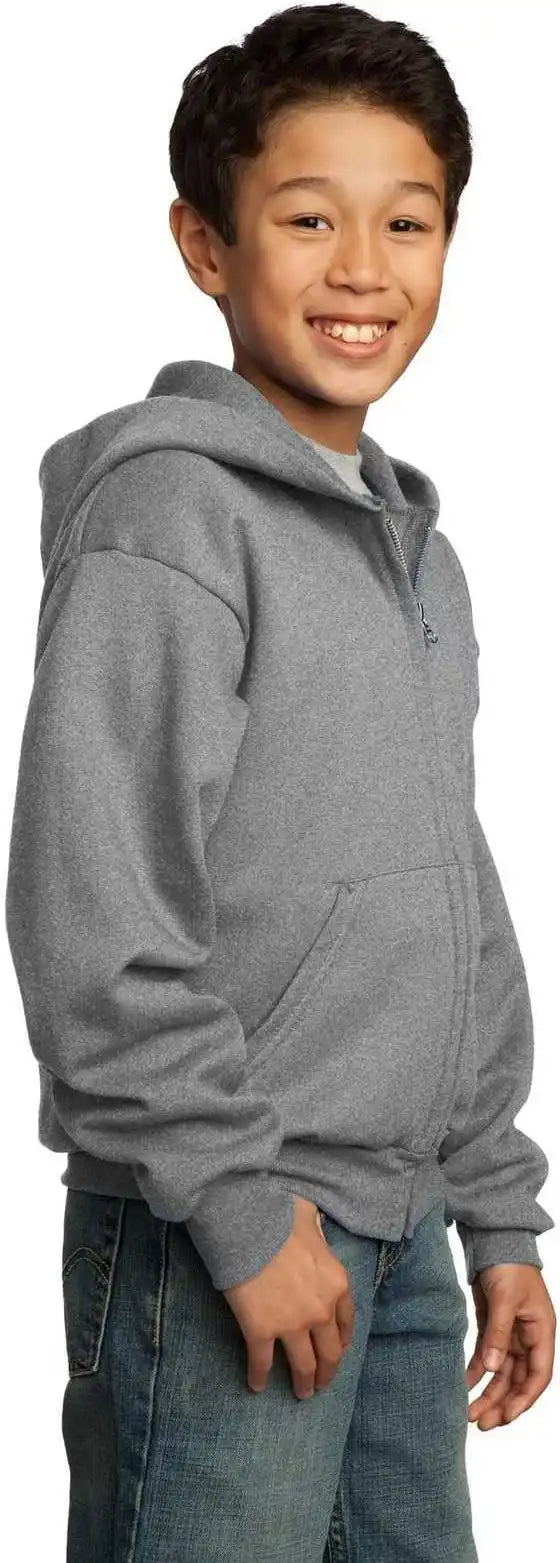 Port &amp; Company Pc90yzh Youth Core Fleece Full-zip Hooded Sweatshirt - Athletic Heather