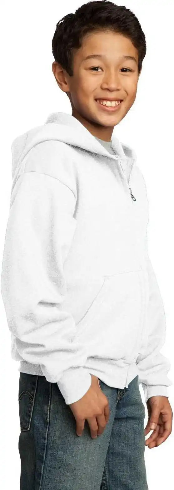 Port &amp; Company Pc90yzh Youth Core Fleece Full-zip Hooded Sweatshirt - White
