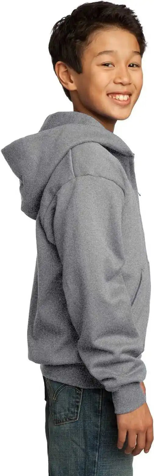 Port &amp; Company Pc90yzh Youth Core Fleece Full-zip Hooded Sweatshirt - Athletic Heather