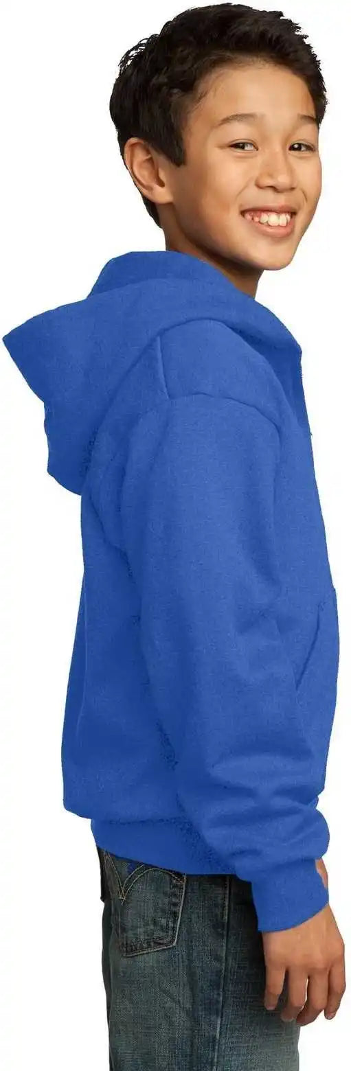 Port &amp; Company Pc90yzh Youth Core Fleece Full Zip Hooded Sweatshirt Royal