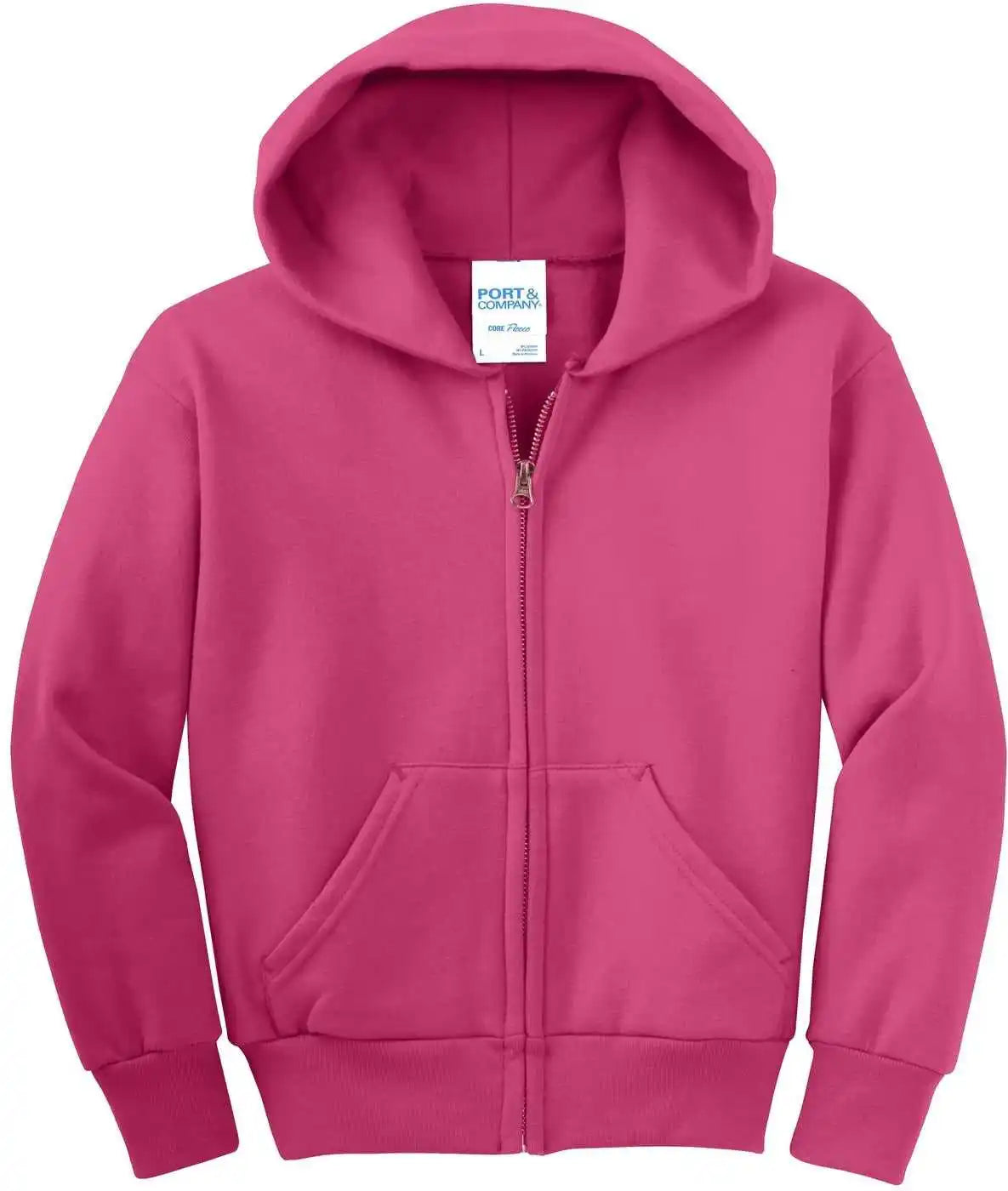 Port &amp; Company Pc90yzh Youth Core Fleece Full Zip Hooded Sweatshirt Sangria