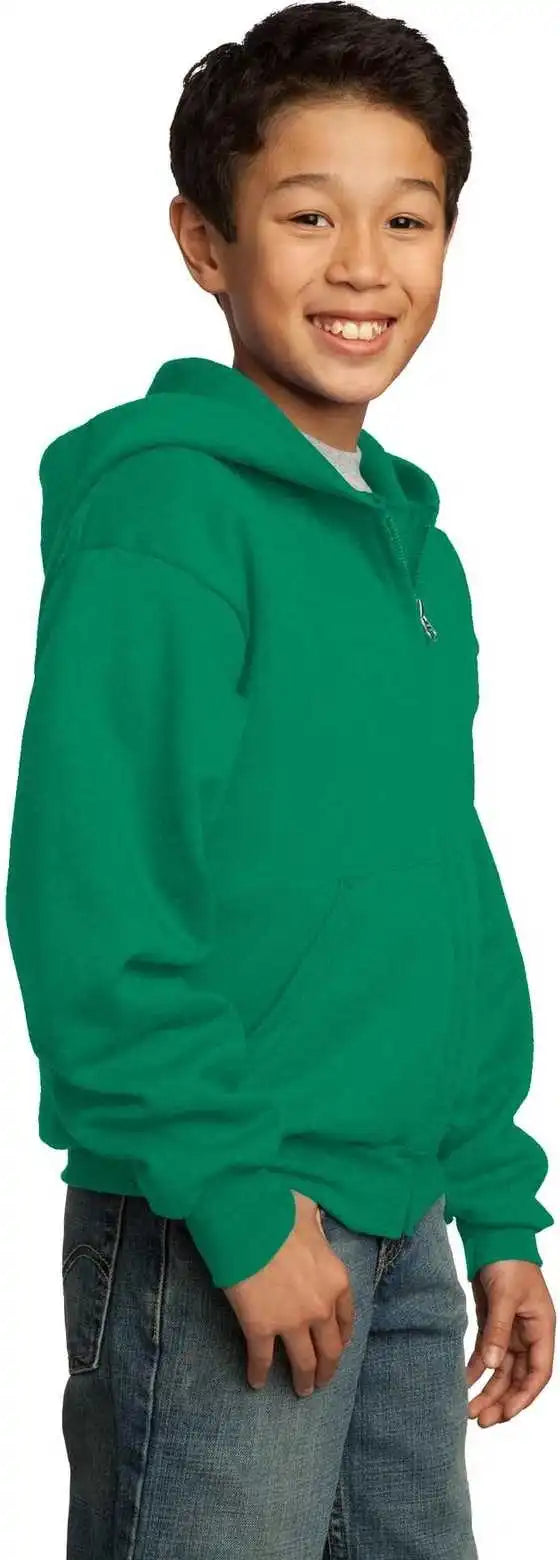 Port &amp; Company Pc90yzh Youth Core Fleece Full Zip Hooded Sweatshirt Kelly