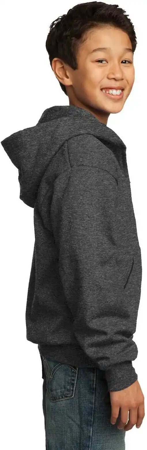 Port & Company Pc90yzh Youth Core Fleece Full-zip Hooded Sweatshirt - Dark Heather Gray
