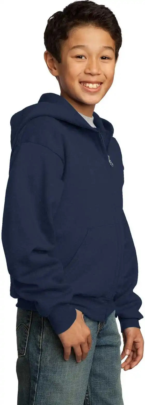 Port &amp; Company Pc90yzh Youth Core Fleece Full Zip Hooded Sweatshirt Navy