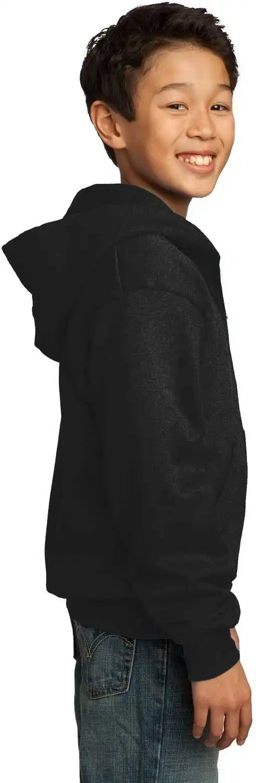 Port &amp; Company Pc90yzh Youth Core Fleece Full-zip Hooded Sweatshirt - Jet Black