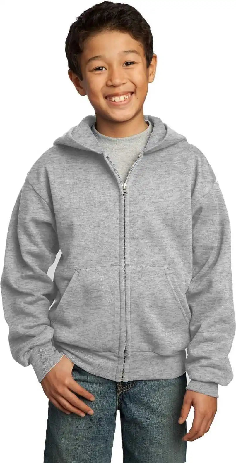 Port &amp; Company Pc90yzh Youth Core Fleece Full Zip Hooded Sweatshirt Ash