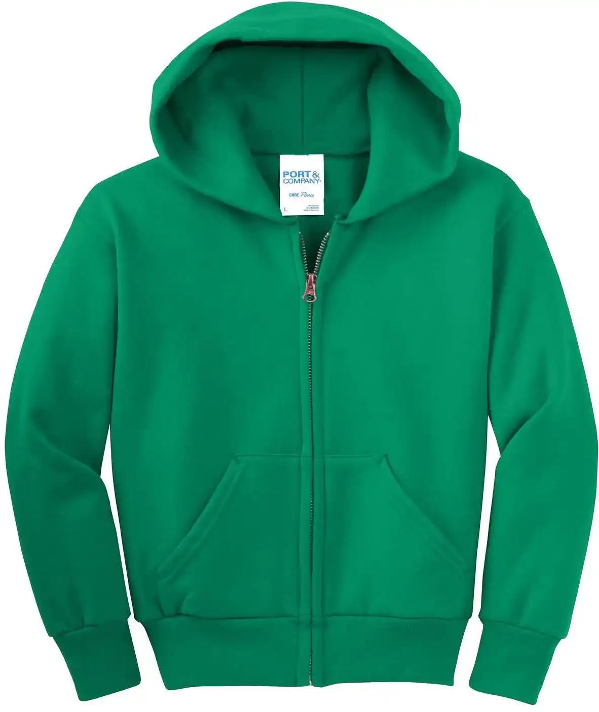 Port &amp; Company Pc90yzh Youth Core Fleece Full Zip Hooded Sweatshirt Kelly