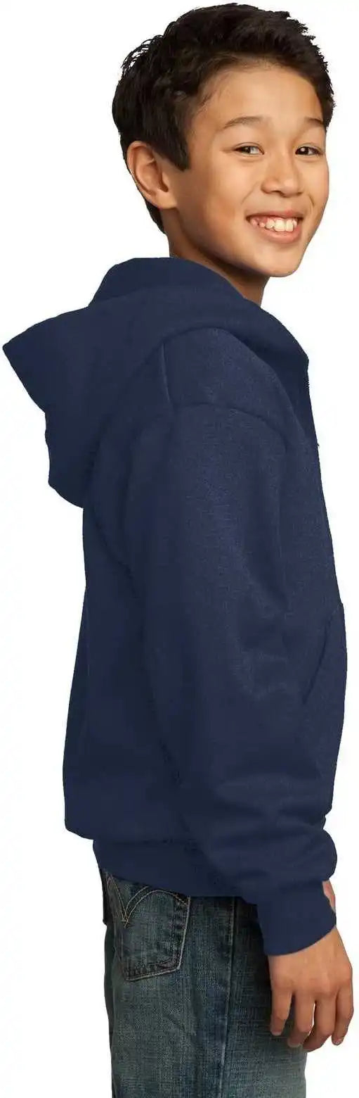 Port &amp; Company Pc90yzh Youth Core Fleece Full Zip Hooded Sweatshirt Navy
