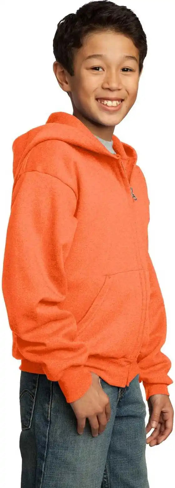 Port &amp; Company Pc90yzh Youth Core Fleece Full Zip Hooded Sweatshirt Neon Orange