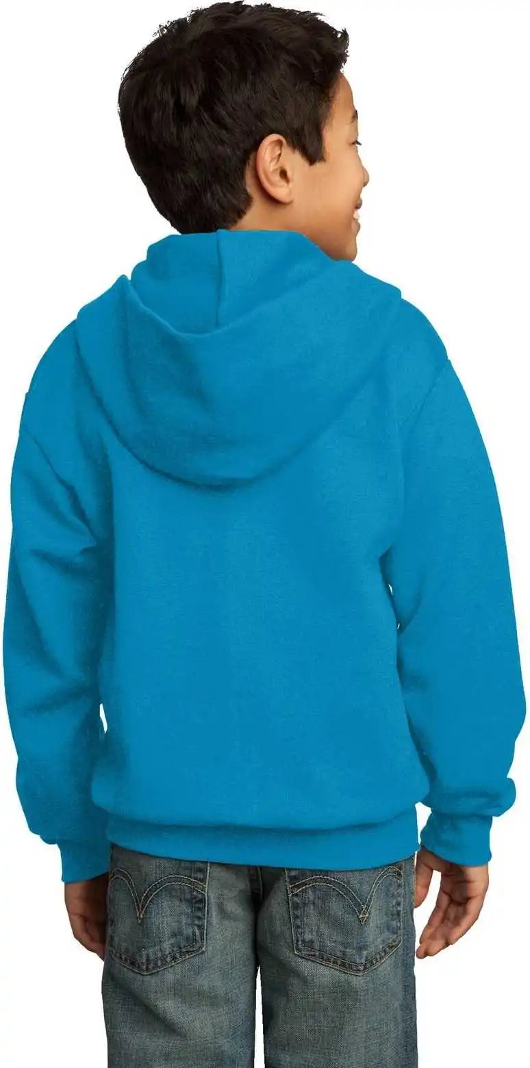 Port &amp; Company Pc90yzh Youth Core Fleece Full Zip Hooded Sweatshirt Neon Blue