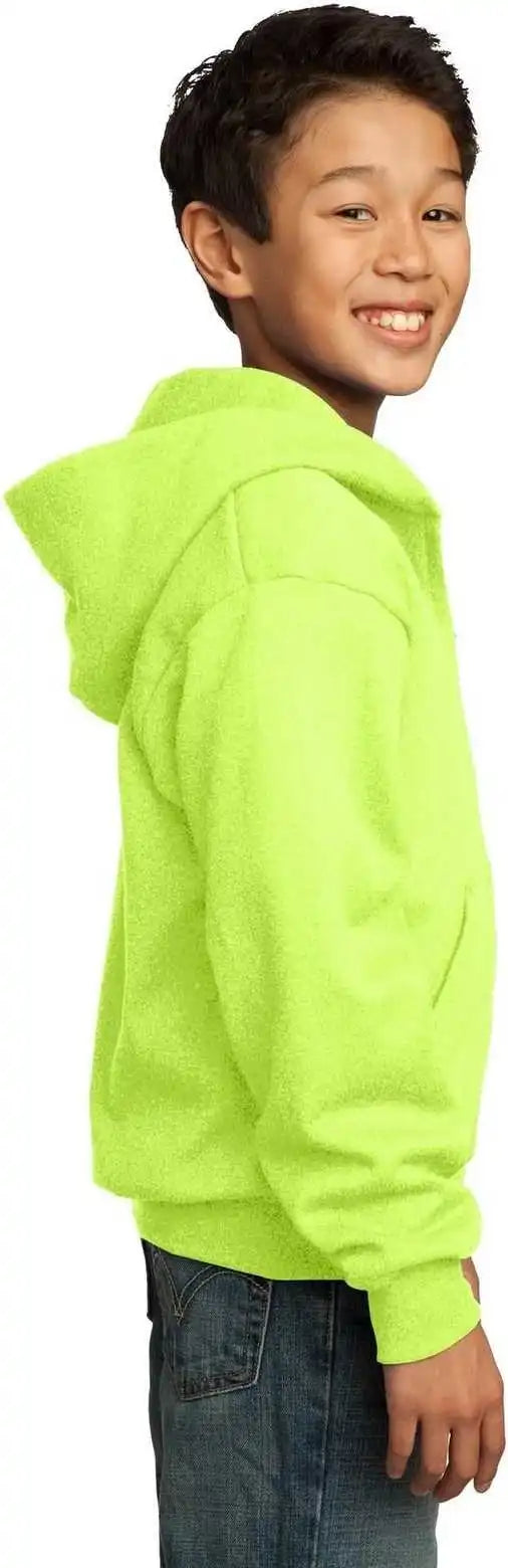 Port &amp; Company Pc90yzh Youth Core Fleece Full Zip Hooded Sweatshirt Neon Yellow