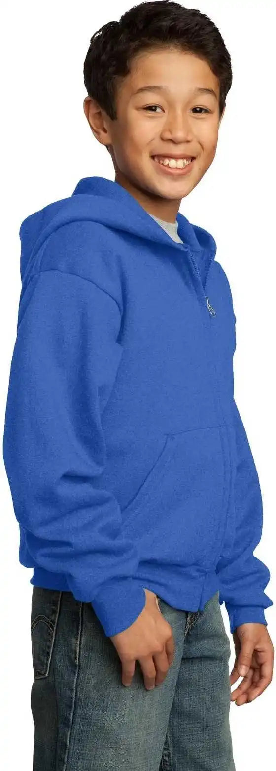 Port &amp; Company Pc90yzh Youth Core Fleece Full Zip Hooded Sweatshirt Royal