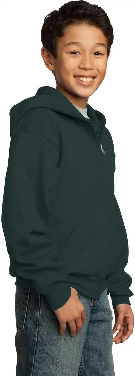 Port &amp; Company Pc90yzh Youth Core Fleece Full Zip Hooded Sweatshirt Dark Green