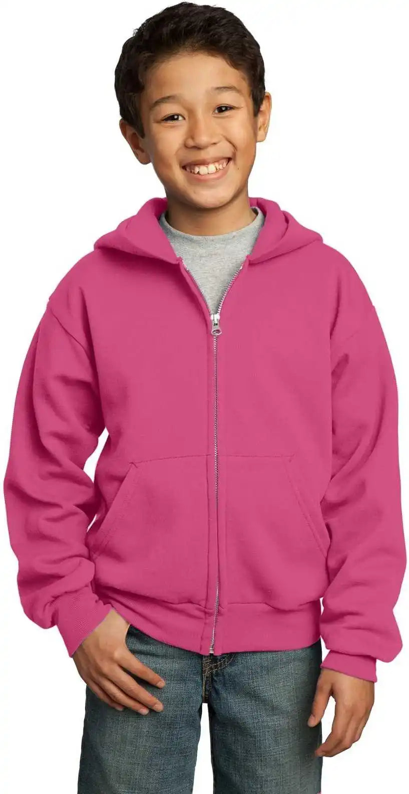Port &amp; Company Pc90yzh Youth Core Fleece Full Zip Hooded Sweatshirt Sangria