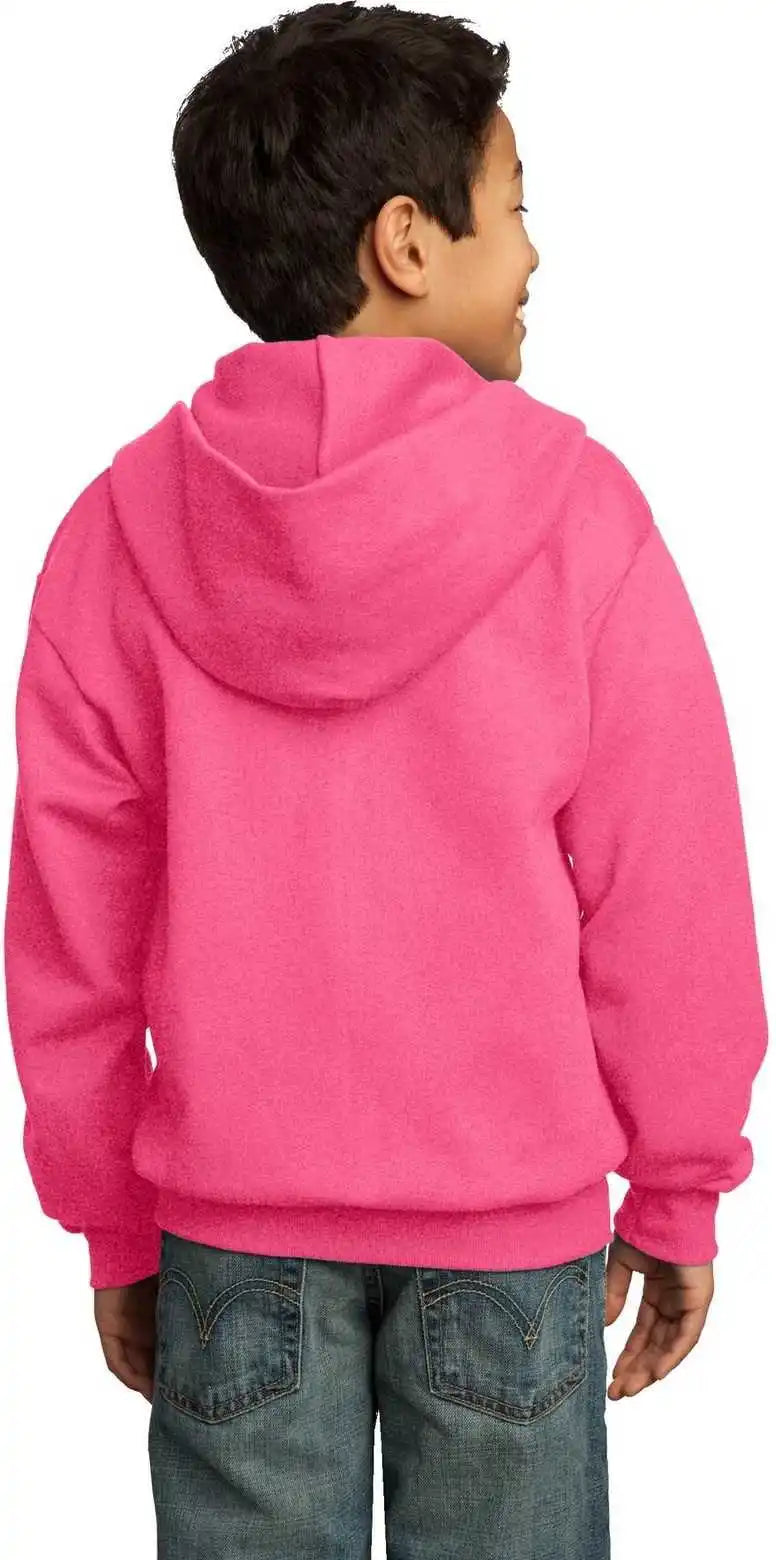 Port & Company Pc90yzh Youth Core Fleece Full Zip Hooded Sweatshirt Neon Pink