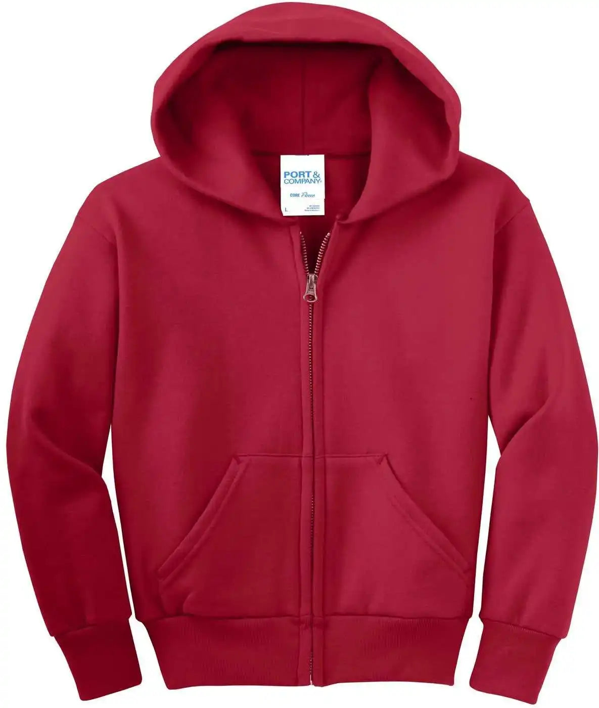 Port &amp; Company Pc90yzh Youth Core Fleece Full Zip Hooded Sweatshirt Red
