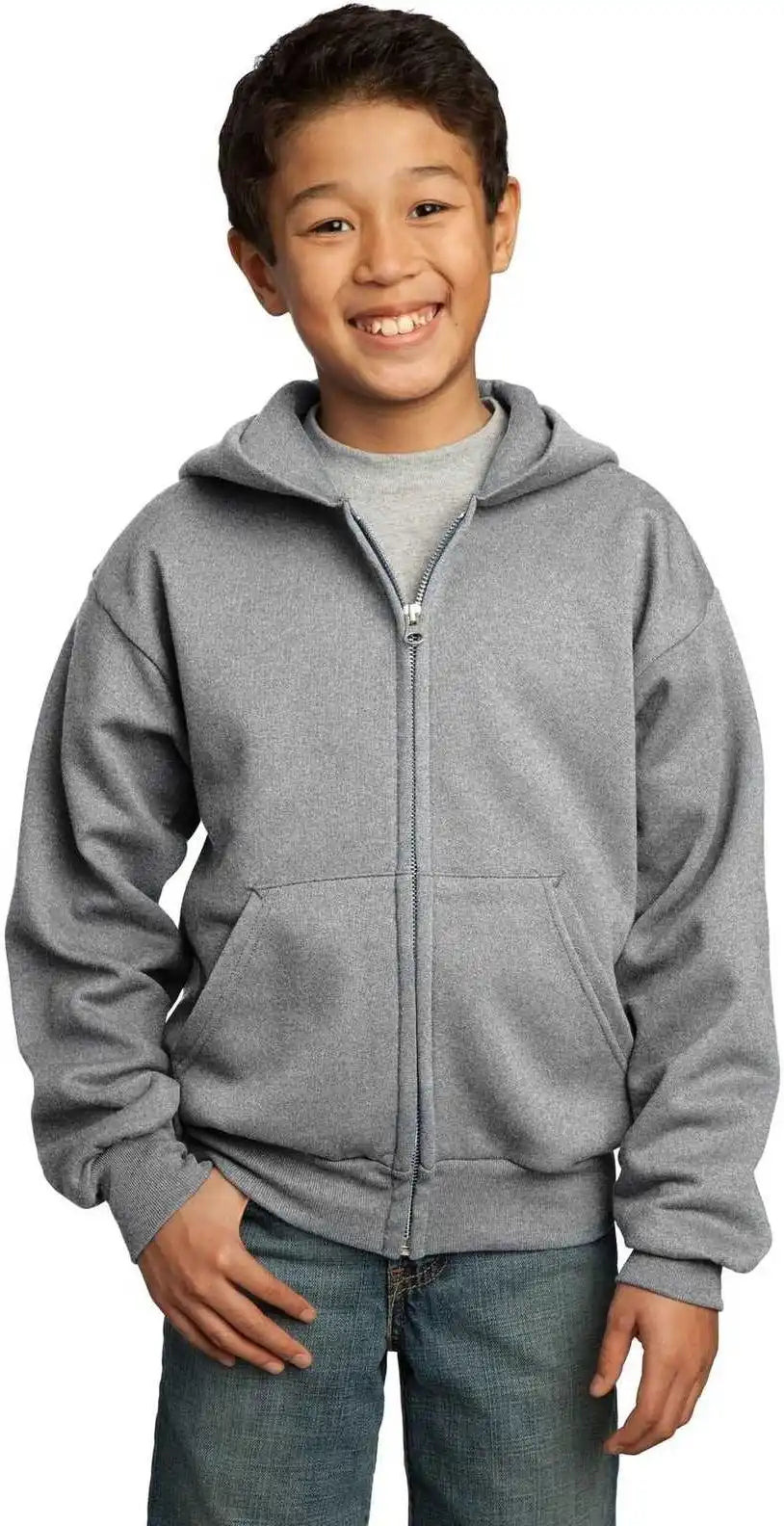 Port &amp; Company Pc90yzh Youth Core Fleece Full-zip Hooded Sweatshirt - Athletic Heather