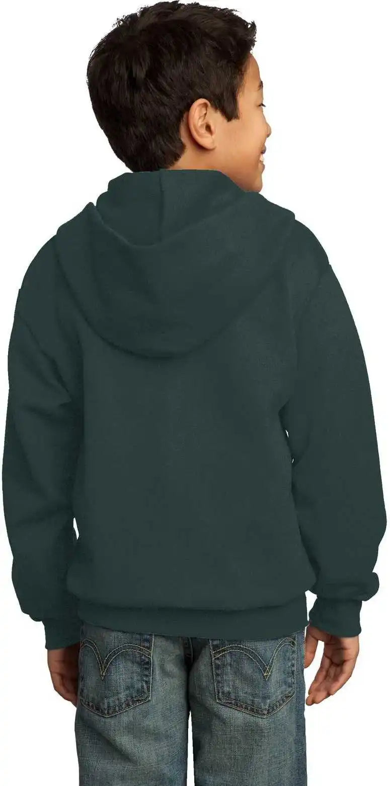Port &amp; Company Pc90yzh Youth Core Fleece Full Zip Hooded Sweatshirt Dark Green