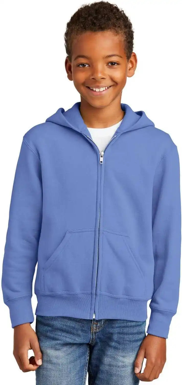 Port & Company Pc90yzh Youth Core Fleece Fullzip Hooded Sweatshirt - Carolina Blue