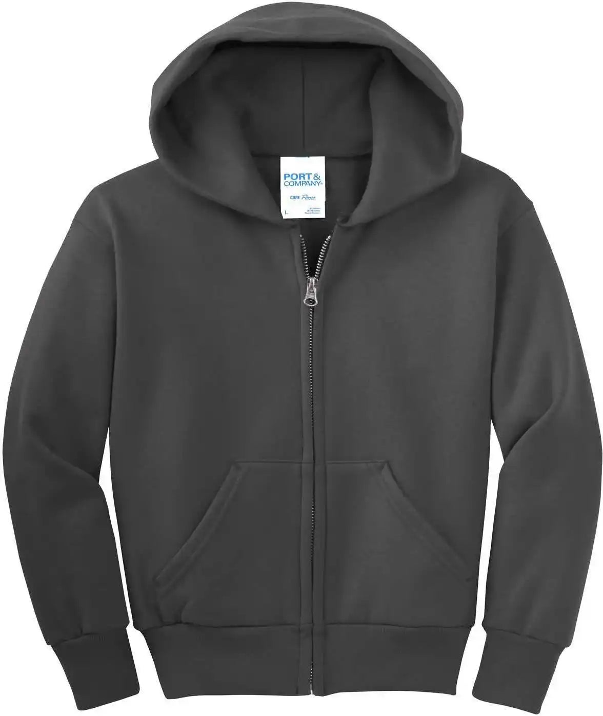 Port & Company Pc90yzh Youth Core Fleece Fullzip Hooded Sweatshirt - Charcoal