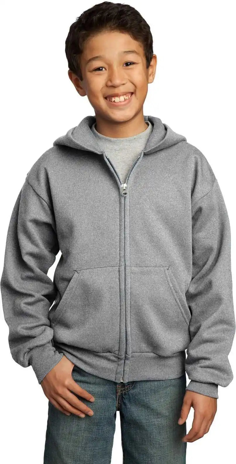 Port & Company Pc90yzh Youth Core Fleece Fullzip Hooded Sweatshirt - Athletic Heather *