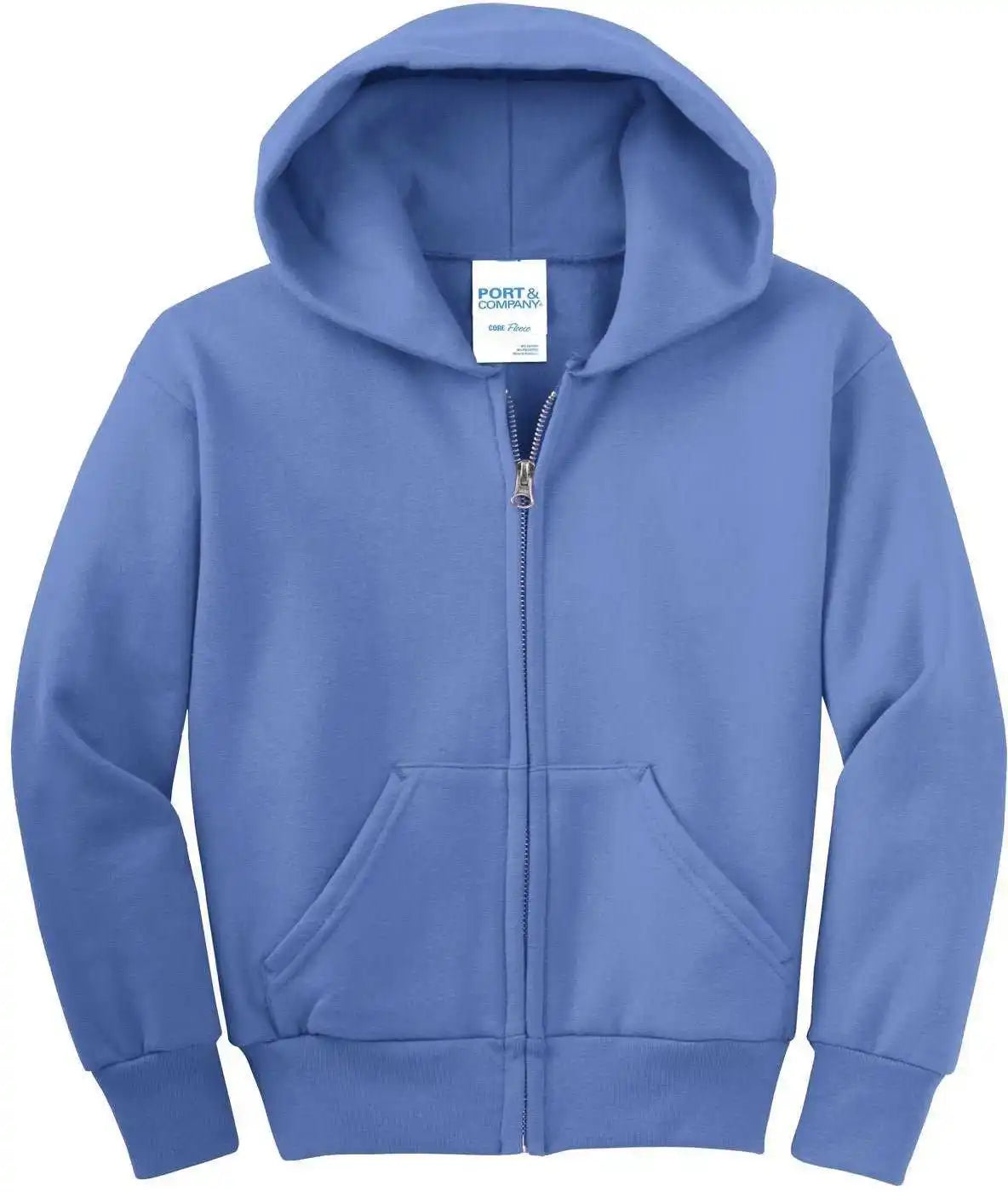 Port & Company Pc90yzh Youth Core Fleece Fullzip Hooded Sweatshirt - Carolina Blue