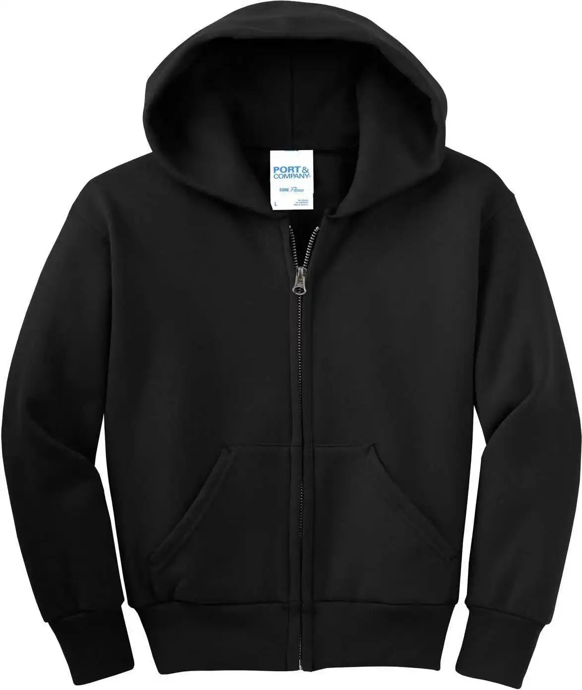 Port &amp; Company Pc90yzh Youth Core Fleece Fullzip Hooded Sweatshirt - Jet Black