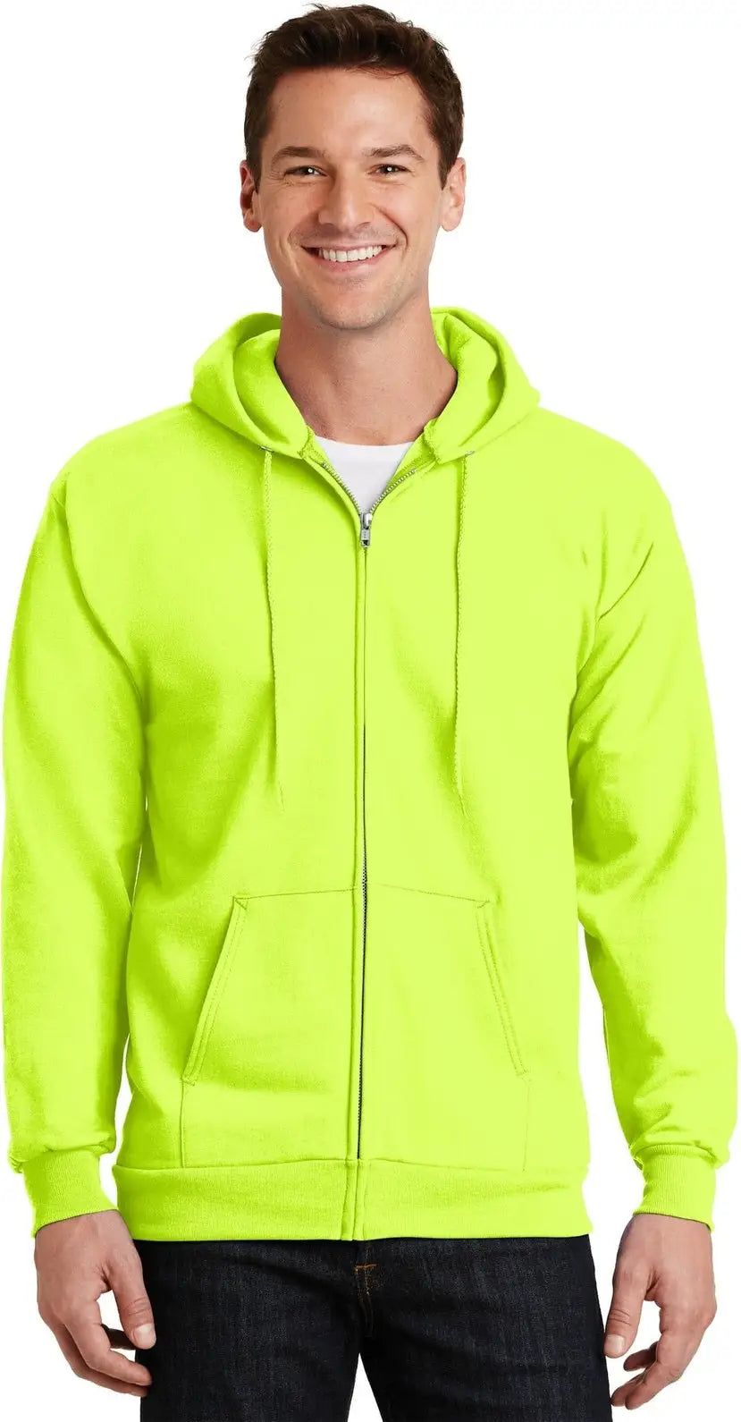 Port & Company Pc90zh co Essential Fleece Full-zip Hooded Sweatshirt - Safety Green - Adult s