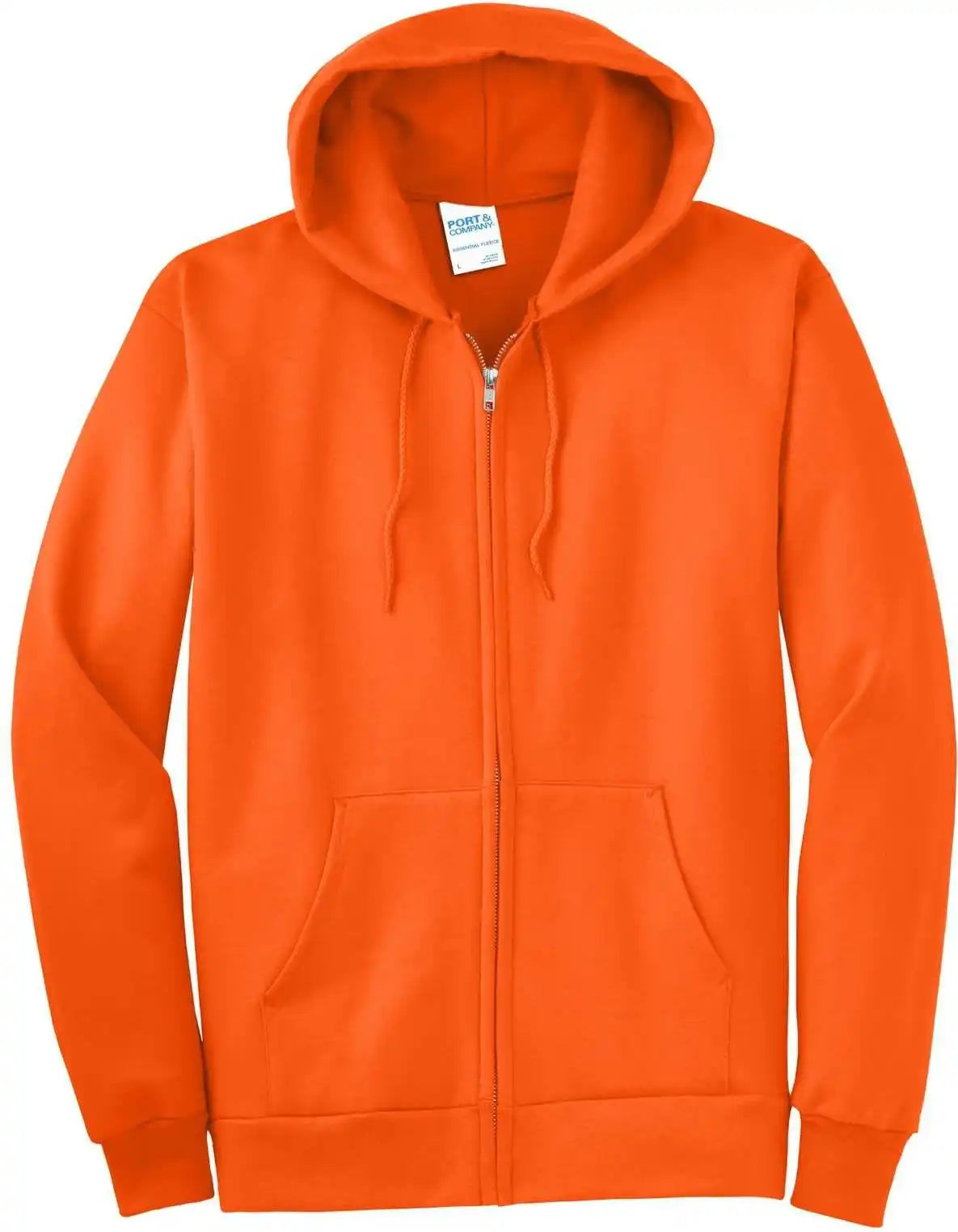 Port &amp; Company Pc90zh Essential Fleece Full Zip Hooded Sweatshirt Safety Orange