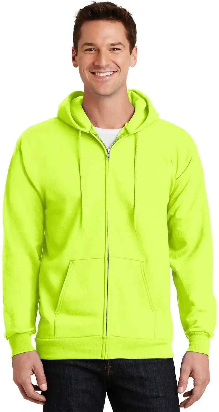 Port & Company Pc90zh Essential Fleece Full-zip Hooded Sweatshirt - Safety Green