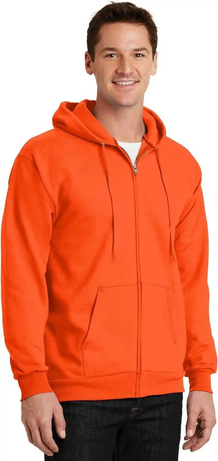 Port &amp; Company Pc90zh Essential Fleece Full Zip Hooded Sweatshirt Safety Orange