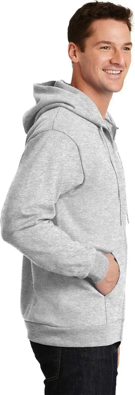 Port &amp; Company Pc90zh Essential Fleece Full Zip Hooded Sweatshirt Ash