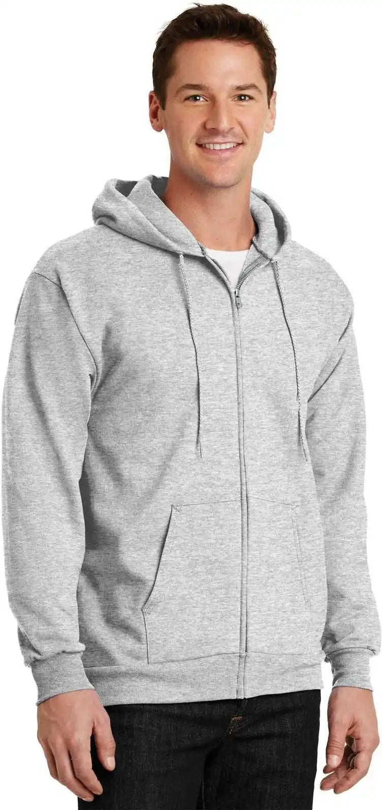Port &amp; Company Pc90zh Essential Fleece Full Zip Hooded Sweatshirt Ash