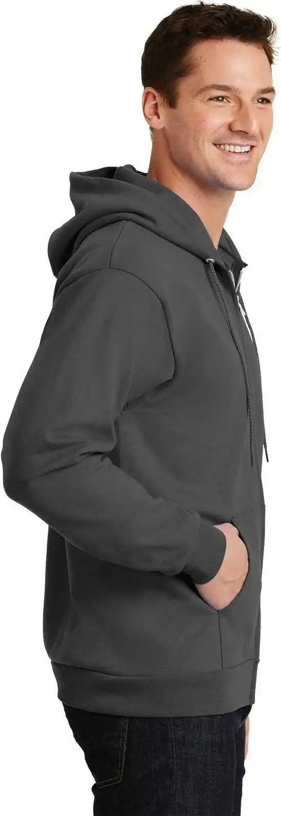 Port &amp; Company Pc90zh Essential Fleece Full Zip Hooded Sweatshirt Charcoal