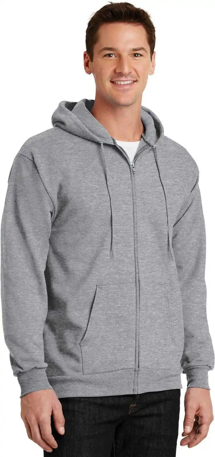Port &amp; Company Pc90zh Essential Fleece Full Zip Hooded Sweatshirt Athletic Heather